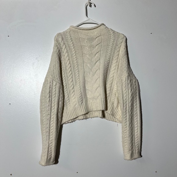 Anthropologie Pilcro Cream Cable Knit Mock Neck Cropped Sweater Women's Small‎ - Picture 5 of 7